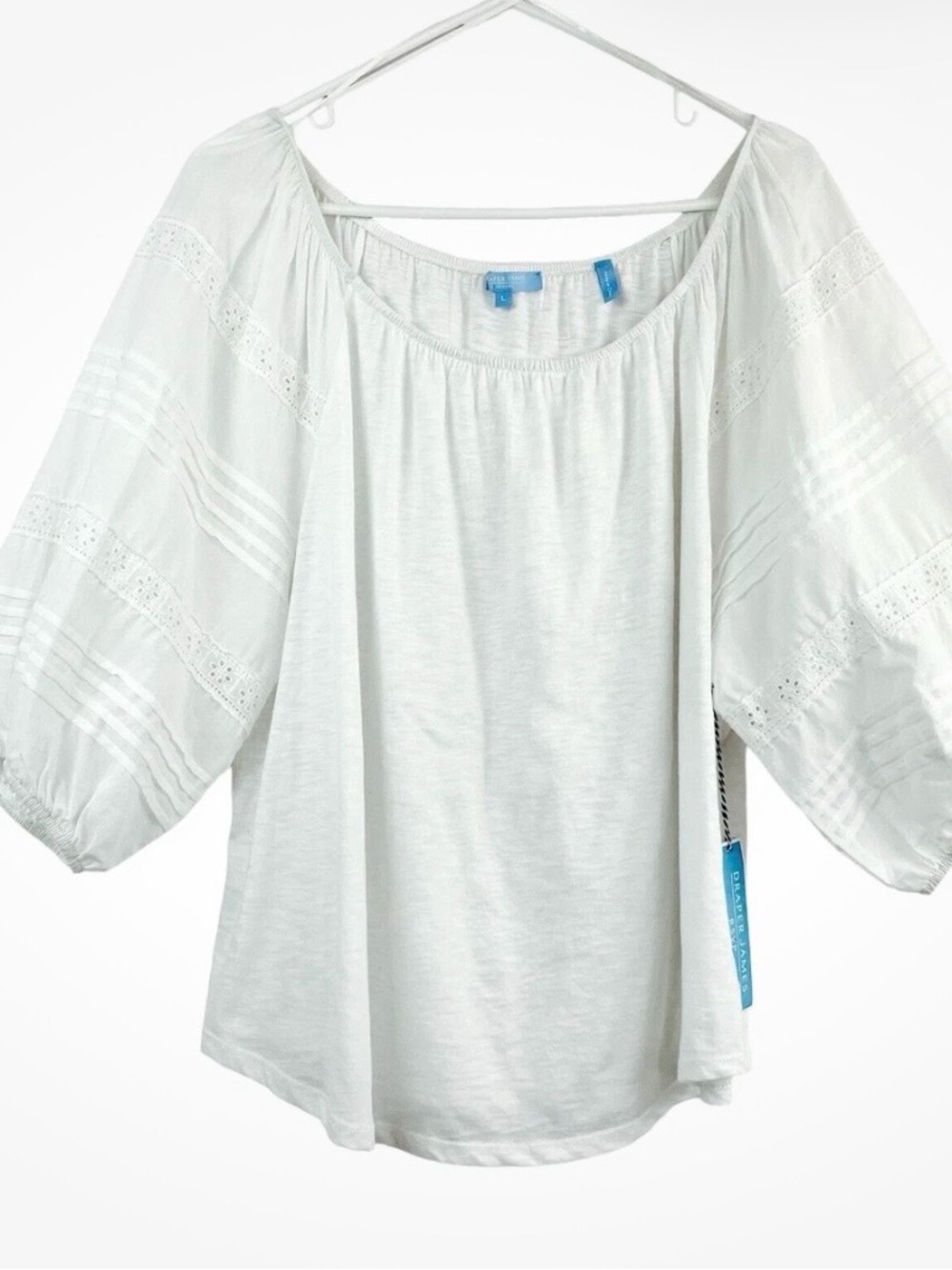 ⚡️Draper James White Peasant Blouse with Lace-Trim Sleeves